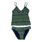 Xhilaration Takini Top & Bottoms Stripes Green Sz Medium NWOT Swimsuit