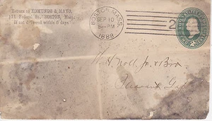 POSTGESCHICHTE - 1888 EDMUNDS & MAYO BOSTON, MA ECKKARTE SCHWERE FLECKUNG VORNE - Bild 1 von 2