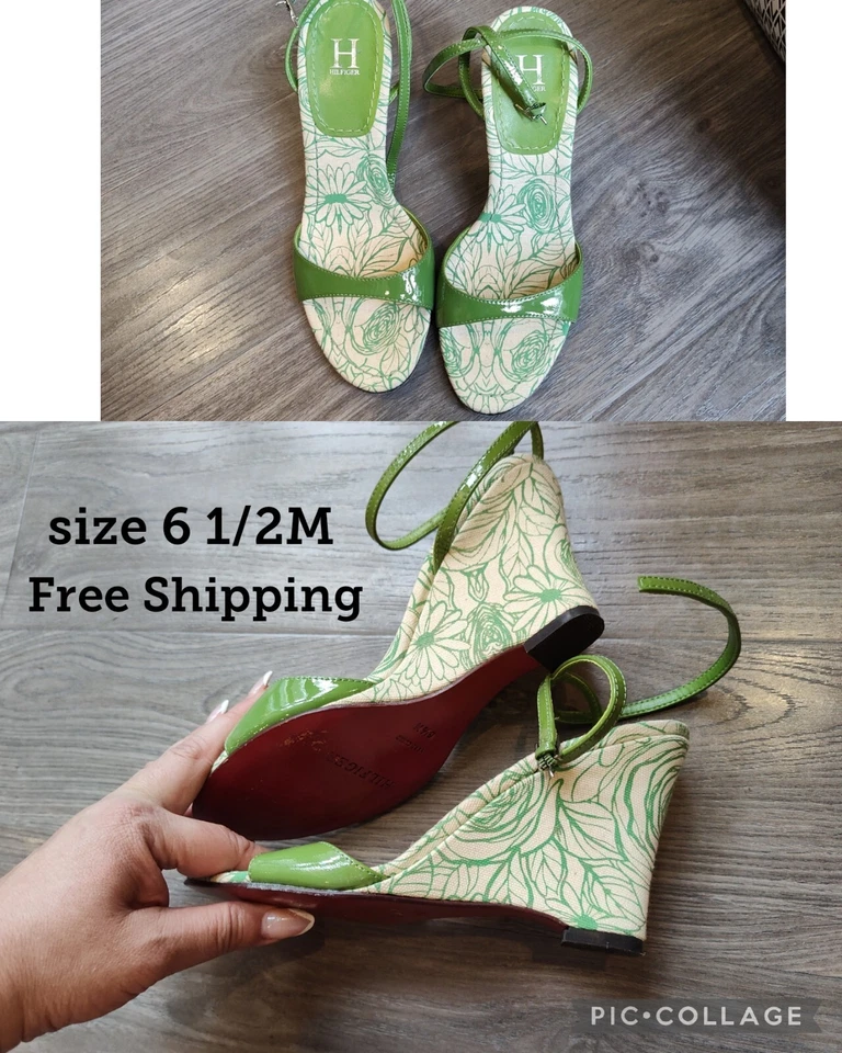 Sandalias de cuña Hilfiger verde charol punta abierta talla 6 1/2 M (USADAS) Foto 1 de 4