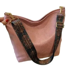 Borsa a tracolla hobo leggera rosa taglia media ecopelle cerniera borsetta - Foto 1 di 7
