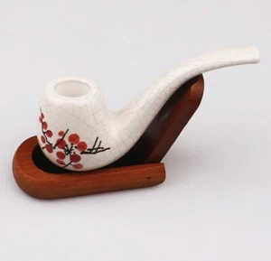Pipa de cerámica estilo chino tipo flor roja, pipa blanca para fumar porcelana - Imagen 1 de 4