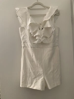 Bardot Deep V-neck Ruffled Size USA 10/L WOMEN'S ROMPER Off White - Image 1 of 4