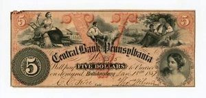 1859 $5 The Central Bank of Pennsylvania - Hollidaysburg, PENNSYLVANIA Note - Picture 1 of 2
