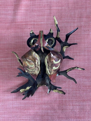 Escultura de metal de búho de colección años 70 MCM 3D pared de pie cobre latón ¿Curtis Jere?  Foto 1 de 4