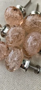 6 Pretty Pink Bubble Glass Cabinet Knobs Drawer Pulls - Picture 1 of 9