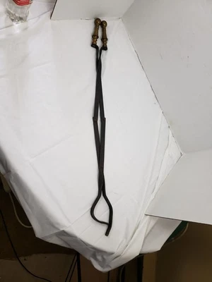 "Pinzas de fuego de hierro forjado con mango de latón chimenea de leña de carbón 30""" Foto 1 de 4