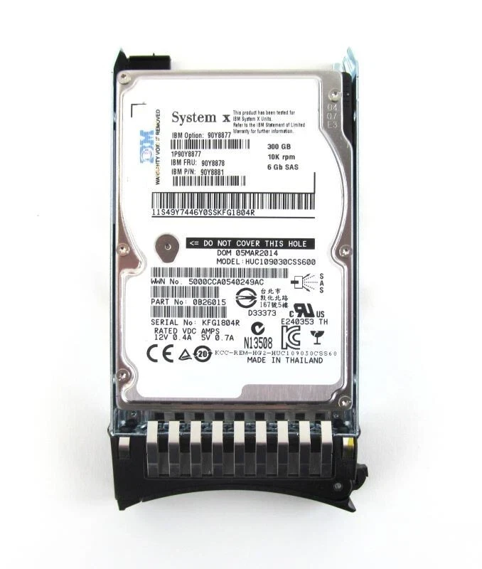 One IBM 90Y8877 90Y8878 90Y8881 300GB 10K 2.5" SAS II 6 GB/PS X3650 HARD DRIVE - Image 1 of 1