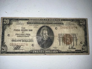 1929 $20 FEDERAL RESERVE BANK OF PHILADELPHIA, PA C00801027A - Picture 1 of 4