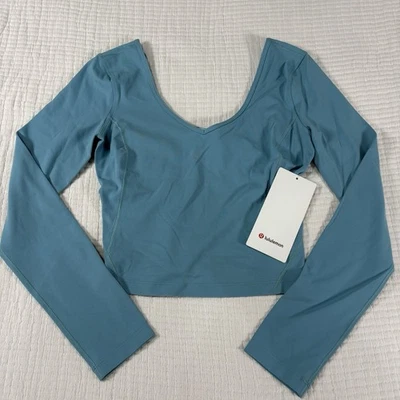Camisa Lululemon Feminina 4 Azul Alinhamento Manga Longa Cropped Academia Ativa Yoga NOVA - Imagem 1 de 4
