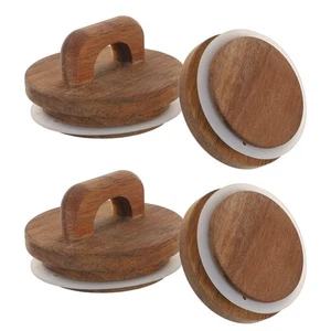 4 Pcs Acacia Wood Storage Jar Lid Airtight with Handle Glass Seal - Picture 1 of 12