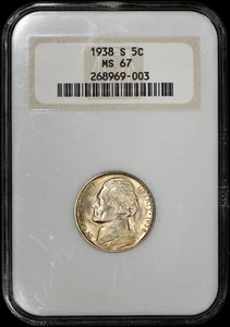 1938-S Jefferson Nickel 5c NGC MS67 - Old "Fatty" Holder - Picture 1 of 5