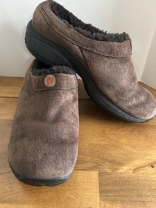 MERRELL Primo Chill Slides Womens Size 6 Fur Lined Chocolate Brown Suede Shoes - Picture 1 of 16