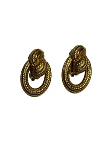 Vintage Carolee goldfarbene Seil Knoten Creolen Clip-On Ohrringe - strukturiert geflochten De - Bild 1 von 6
