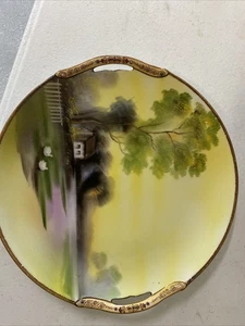 Antique Green Mark Noritake Porcelain Handled Cake Plate - Picture 1 of 2