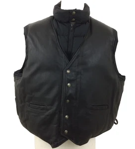Schott Men's Jacket Size 48 Black Leather Blend Down Feather Vest Short Used - Picture 1 of 10