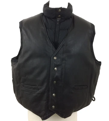Schott Men's Jacket Size 48 Black Leather Blend Down Feather Vest Short Used - Image 1 of 4