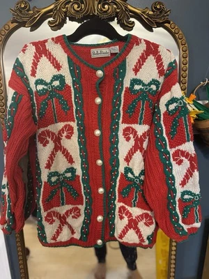 Cárdigan Suéter Belle Pointe Vintage Cuentas Bastón de Caramelo Navidad Talla Grande Foto 1 de 4