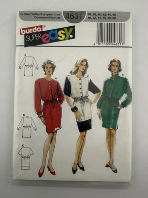 Burda Super Easy 4631 One Piece Dress Drawstring Waist Size 10-20 - Image 1 of 2