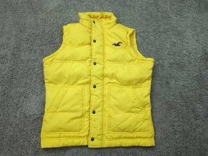 Hollister Puffer Vest Mens Large Yellow Down Insulated Logo Pockets - Picture 1 of 9