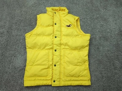Hollister Puffer Vest Mens Large Yellow Down Insulated Logo Pockets - Image 1 of 4