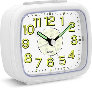 Small Alarm Clock Bedside Non Ticking Battery Powered Silent Luminous white new - Picture 1 of 7