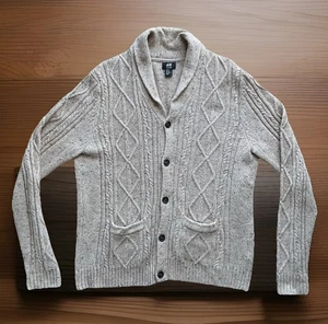 H&M Wolle Angora Mischung Herren XL Beige Grobstrick Zopfmuster Knopfleiste Cardigan Pullover - Bild 1 von 11