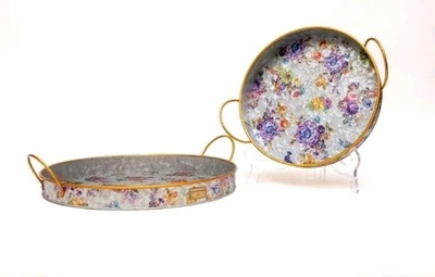 Mackenzie Childs Flower Market Galvanized Serving Trays, Set of 2 - Image 1 of 4