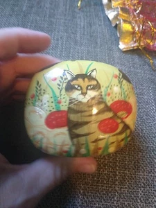 Vintage lackierte Pappmaché Schmuckschatullen Katze - Bild 1 von 9