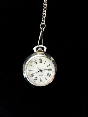 Pocket Watch With Chain Singapore Movement Analog Quartz Silver Tone New Battery - Image 1 of 4