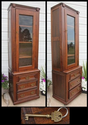 ESTRECHO Nogal East Lake Paso Trasero Barbero Armario Chimenea Armario BONITO Herrajes Foto 1 de 4