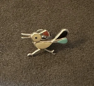 VINTAGE STERLINGSILBER NAVAJO ZUNI ANSTECKNADEL VOGEL INTARSIERTER STEIN TÜRKIS - Bild 1 von 6