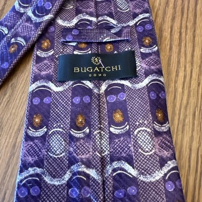 Vintage Bugatti Neck Tie Purple Orange 100% Italian Silk Made in Italy - Image 1 of 4