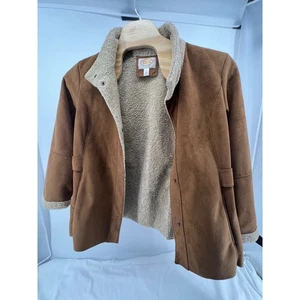 Talbots Woman Brown Faux Suede Sherpa Lined Snap Button Jacket Coat 1X - Picture 1 of 12