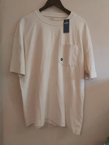 Hollister Oversized Boxy Tshirt Beige Cream Mens New Tags Xl Short Sleeve - Picture 1 of 5