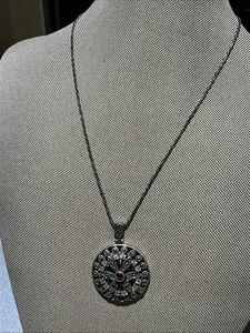 Vintage Sterling Silber 17 HALSKETTE ANHÄNGER SCHEIBE FLORAL GRANAT MULTI EDELSTEIN - Bild 1 von 6