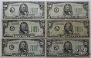 (4) 1934 (2) 1934A $50 Federal Reserve Notes w/ Low Serial #'s  25750 - Picture 1 of 7