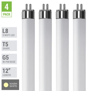 4 Pack LED Tube L8 F8T5/30K 12" INCH 5W =8W G5 Mini 2-Pin Base 3000K Warm White - Picture 1 of 5