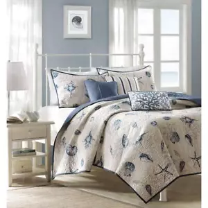 Madison Park Full/Queen Size Coverlet Set 6-Pcs Microfiber Machine Wash Blue - Picture 1 of 8