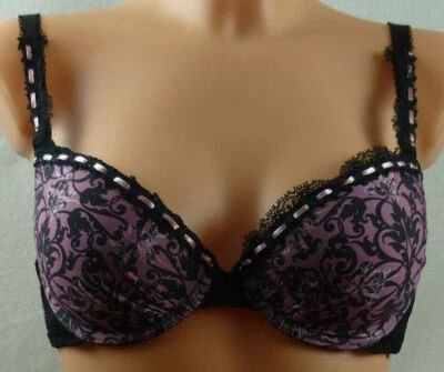 Push-Up-BH mit Spitze, Cups A, B, D, DD Unterbr.65-80, schwarz/rosa (C134) - Bild 1 von 3