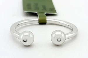 GENUINE DIAMONDS DOUBLE BALLS RING 14k WHITE GOLD PLATED ** New With Tag ** - Picture 1 of 6