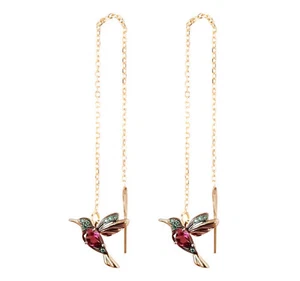 Hummingbird Necklace Earrings Rhinestone Pendant Bird Birds Rhinestone Rosegold - Picture 1 of 6