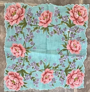 SCHÖNES VINTAGE TASCHENTUCH ROSE GEWELLTER RAND 40ER -50ER JAHRE 13X 12 TASCHENTUCH - Bild 1 von 3