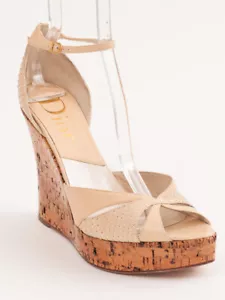 New Christian Dior Beige Leather Wedges Size 40.5 US 10.5 - Picture 1 of 6