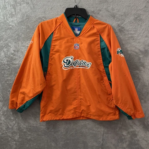 Vtg Miami Dolphins Windbreaker Jacket Heavy Youth M Embroiders Pullover Orange Cover