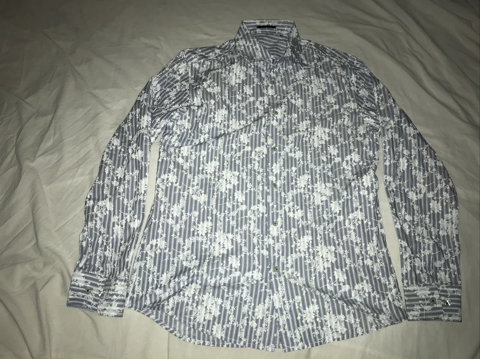 CAMISA CASUAL HOMBRE ELIE TAHARI MANGA LARGA TALLA MEDIANA BLANCO/AZUL FLOR Foto 1 de 4