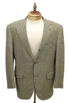 VTG 70s Corbin Ltd. Tan/Olive/Black Houndstooth Check Tweed Sack Sport Coat 41 R - Image 1 of 4