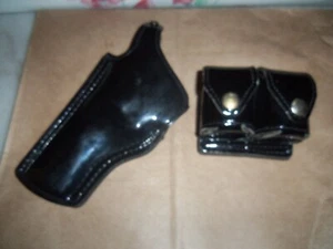 Mixson Black Patent Leather Model 309-408 Gun Holster w/ Double Speed Loaders - Picture 1 of 6