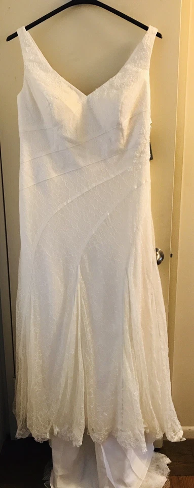 美丽全新 VERA WANG 白色 Davids BRIDAL PLUS 尺码 24W 串珠婚纱 — 第 1/4 张图片