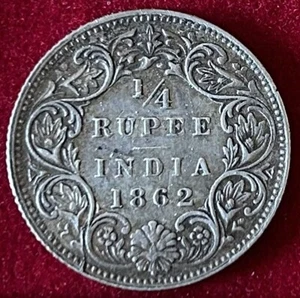 British India 1862 1/4 Rupee Queen Victoria & Empress KM#470 Silver Coin - Picture 1 of 6