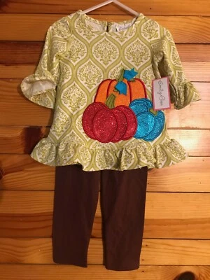 NUEVO CON ETIQUETAS Emily Rose Acción de Gracias Brillante Calabaza Oliva Túnica y Pantalones Niñas 18 Meses Foto 1 de 2